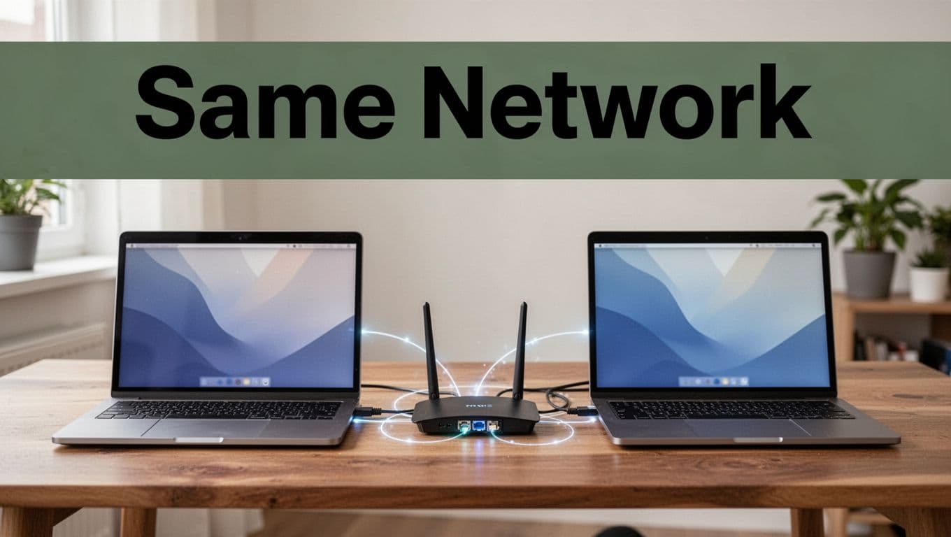 Two computers connected to the same network through a router